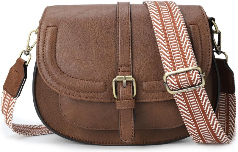 AFKOMST Crossbody Bags for Women,Small Saddle Purse and Boho Cross Body Handbags,Vegan Leather - Image 1
